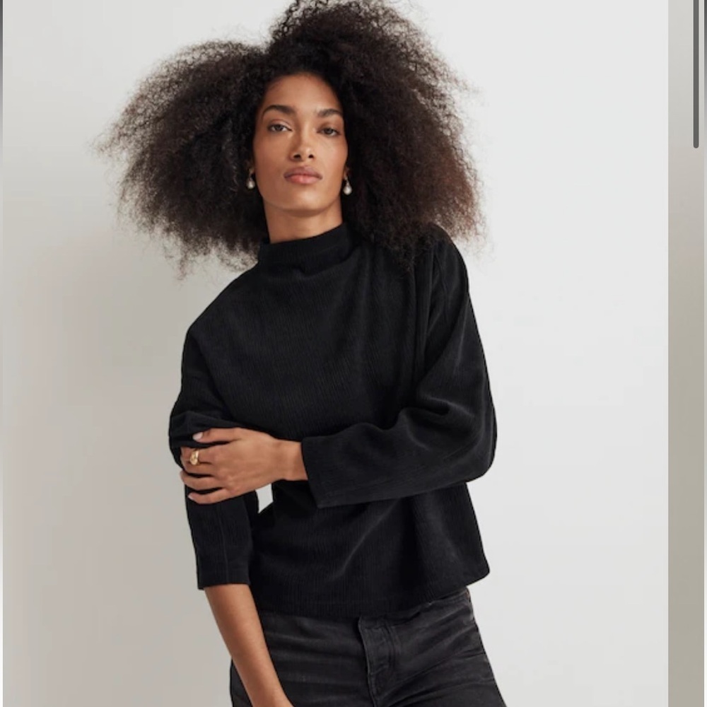 NWT Madewell Striped Jacquard Funnelneck Top in True Black Size XS